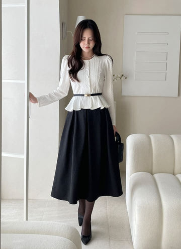 Brett Wrinkle Puff Peplum Jacket Blouse